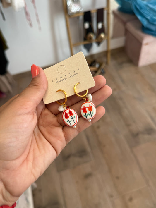 Pendientes flor roja